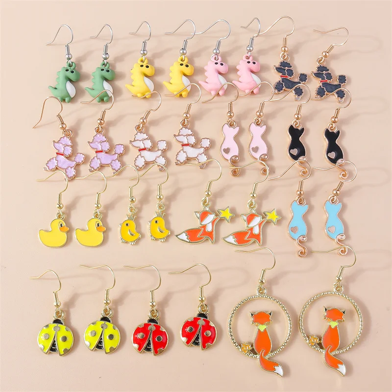 

Cartoon Animal Drop Earrings for Women Enamel Cat Dog Bird Pendants Dangle Earrings Brincos Femme Girls Party Jewelry Gifts