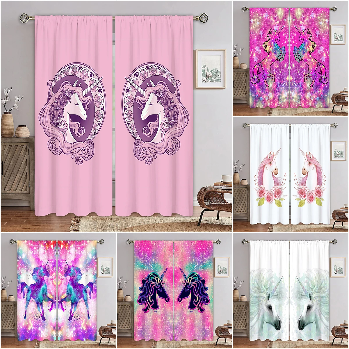

Dazzle Unicorns 3D Digital Printing Bedroom Living Room Window Curtains 2 Panels