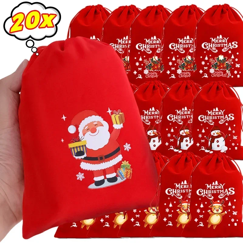 20-1 шт. красные рождественские бархатные сумки Санта-Снеговик конфеты сумка на