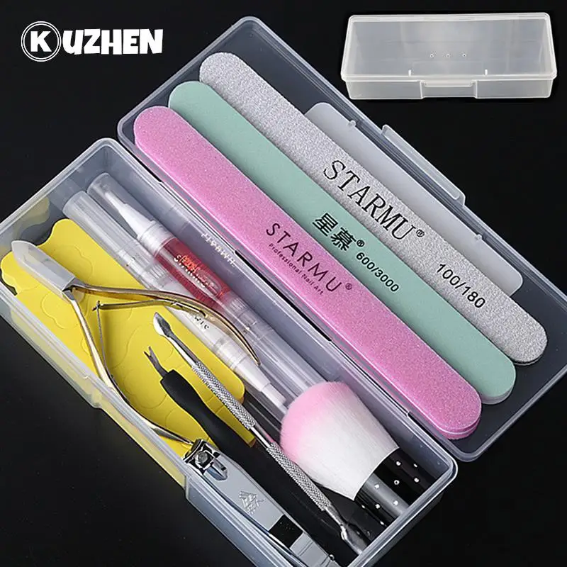 

Empty Nail Art Tweezers Storage Box Container Plastic Rectangle Case Manicure Tools Cuticle Pusher Brushes Acne Needle Holder