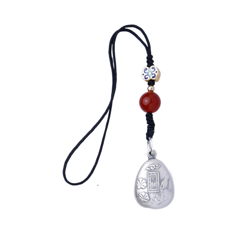 

CYG 925 Silver Heart Sutra Pendant Key Chain Vintage Buddhist Charm for Men Women Feng Shui Auspicious Amulet Free Shipping