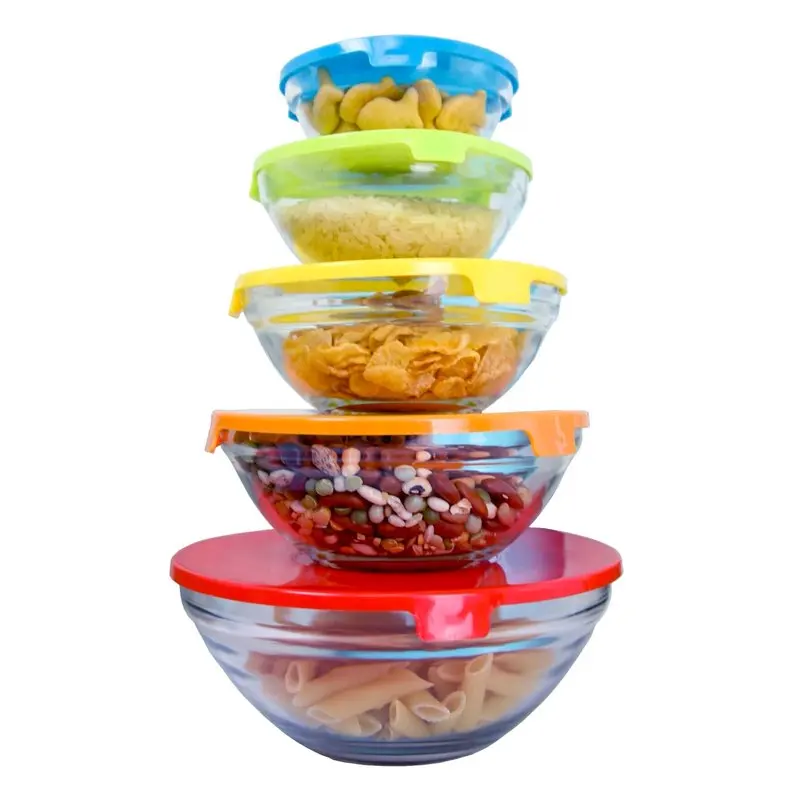 

？ High-Quality, Colorful Plastic Lids Included PC Glass Bowl Set.