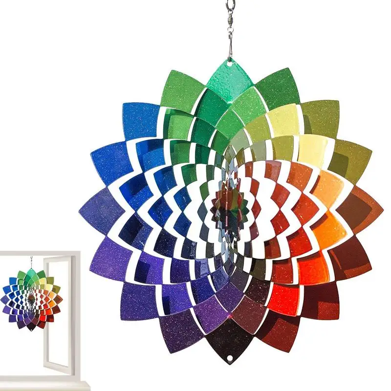 

Spinning Wind Catcher 3D Metal Backyard Hanging Small Wind Spinners Rainbow Decorative Wind Spinners Multi Color Spinner Patio