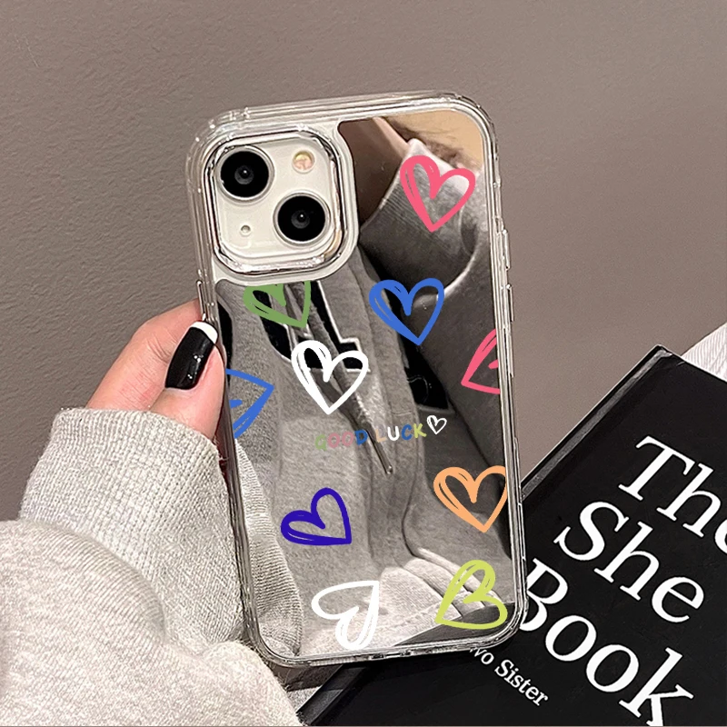 

Make UP Mirror Love Heart Case For Iphone 11 13 12 14 Pro Max XR X Xs 14Promax 13promax Soft Silicon Phone Fundas Covers Bumpers