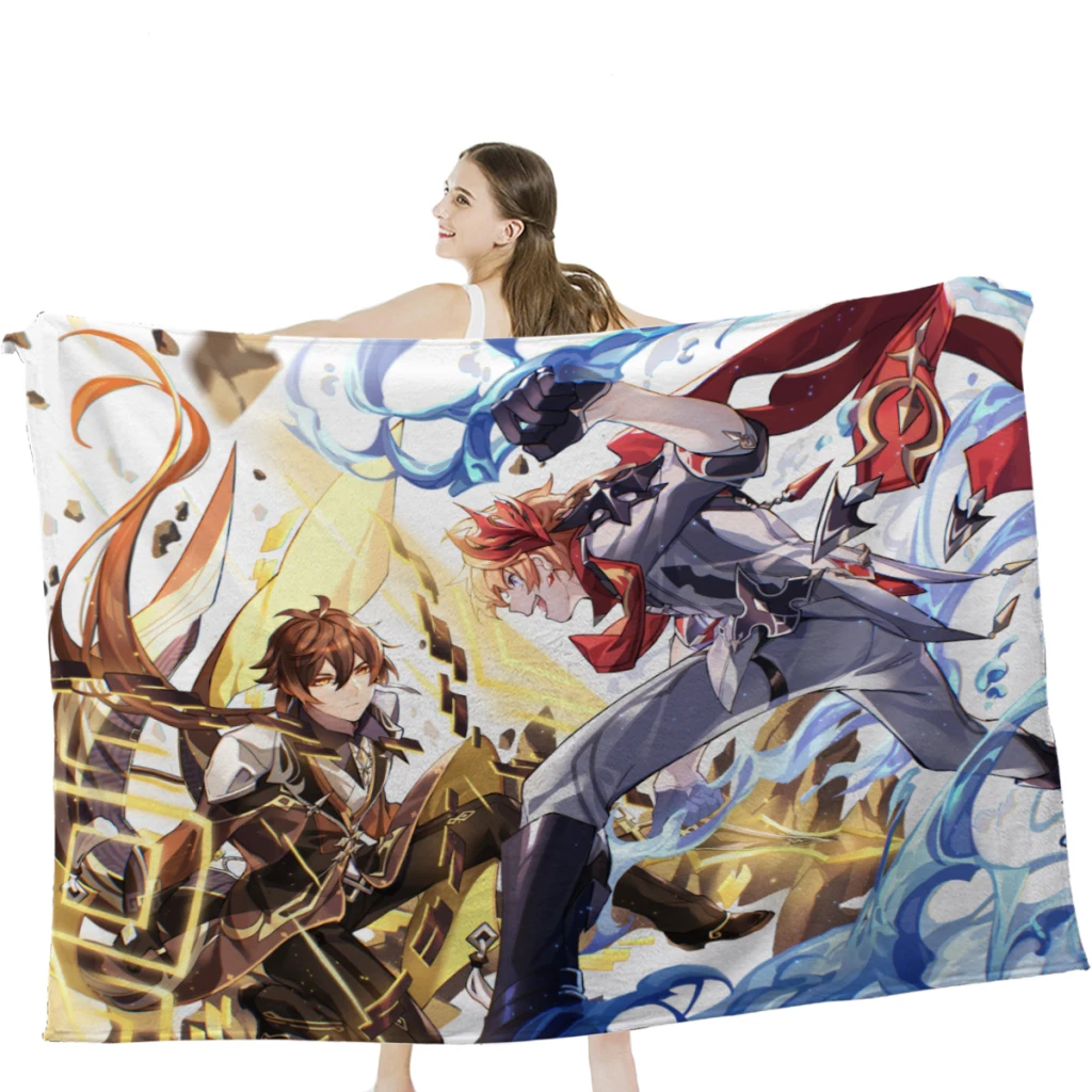 

Genshin Impact Tartaglia Throw Blanket Soft Velvet Blanket Camping Bedding Blanket Cold Cinema or Travel