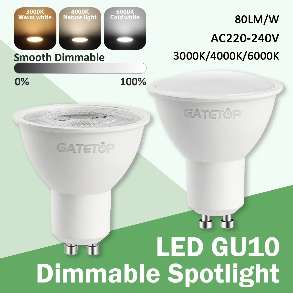 2 шт. без мерцания 220 В GU10 светодиодные лампы с регулируемой яркостью теплый