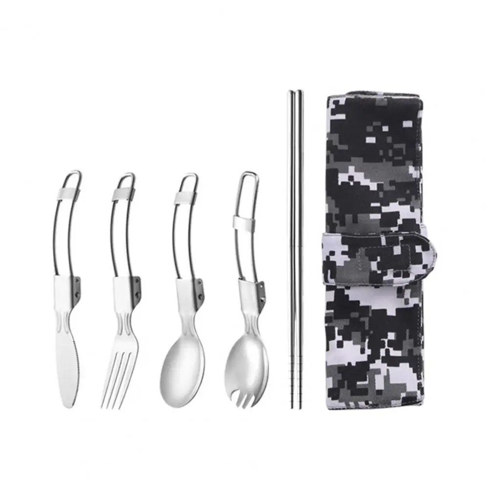 

1 Set Practical Folding Cutlery Set Lightweight Camping Tableware Easy to Carry Anti-rust