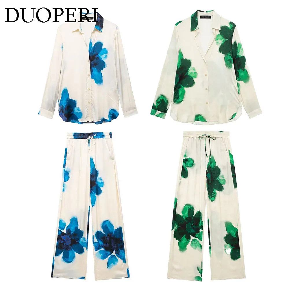 Комплект из рубашки и брюк с цветочным принтом длинным рукавом