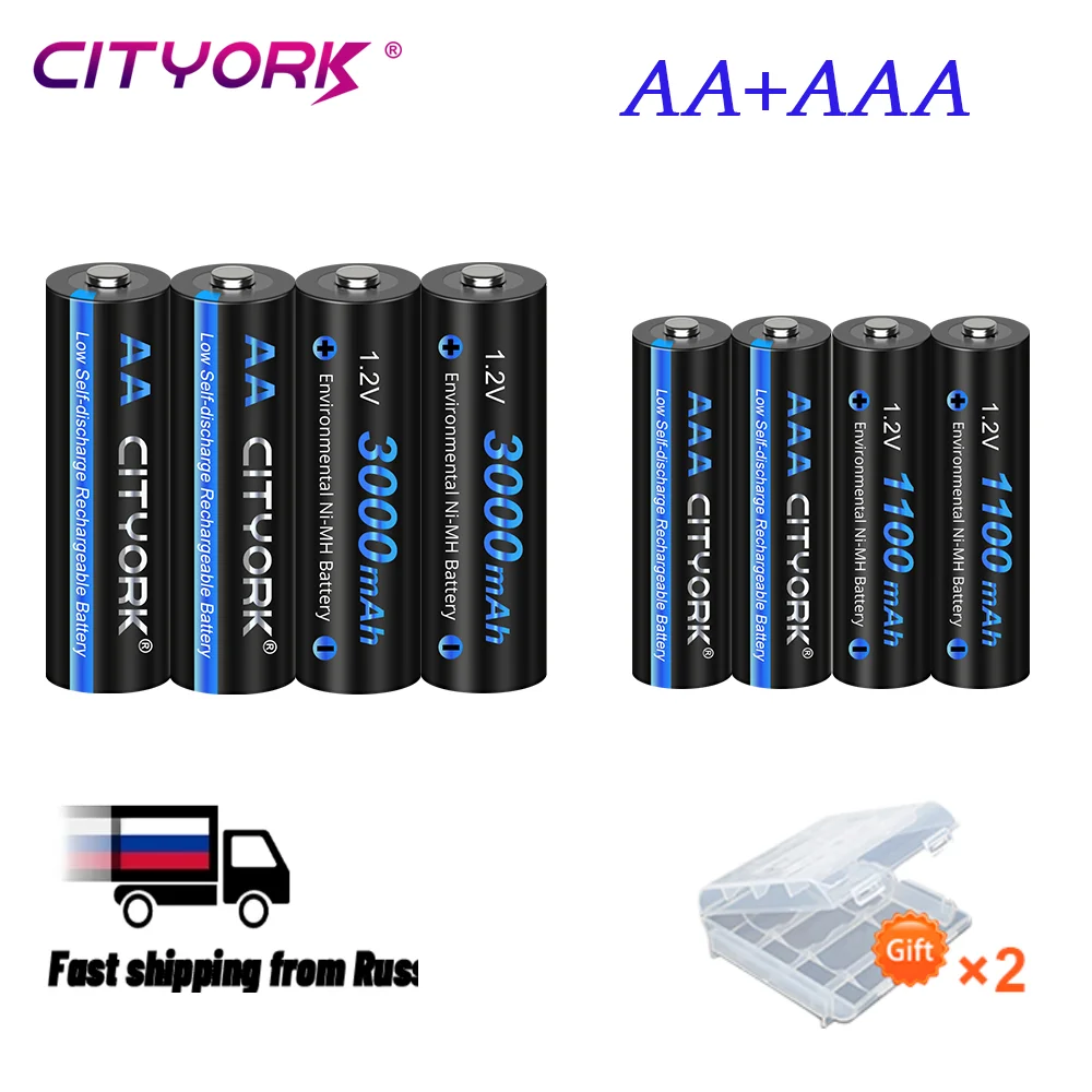 

CITYORK 4Pcs 3000mAh 1.2V AA Rechargeable Batteries+4Pcs 1100mAh AAA Battery NI-MH 2A 3A Rechargeable Battery for Camera Toy