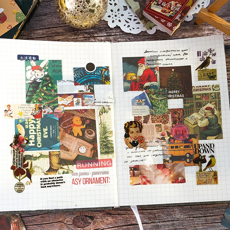

100 Sheets Christmas Party Retro Material Book Memo DIY Scrapbooking Collage Diary Decoration Material Paper Diary Album Lable