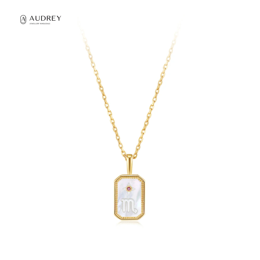 

Audrey constellations Scorpio Plated 14K Gold Vermeil Jewelry 12 Zodiac CZ MOP 925 Silver Jewelry Pendant Necklace