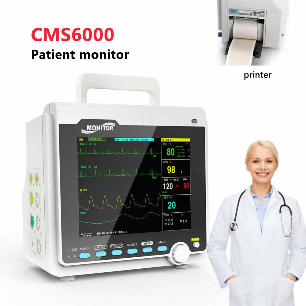 Портативный ЖК-монитор CMS6000 8 дюймов 6 параметров монитор для пациента ЭКГ NIBP SPO2 Resp