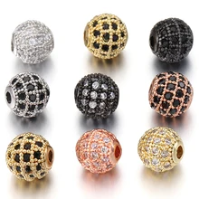 5pcs Metal Brass Micro Pave Cubic Zirconia Round Spacer Loose Beads for DIY Charms Necklace Bracelet Jewelry Making Accessories