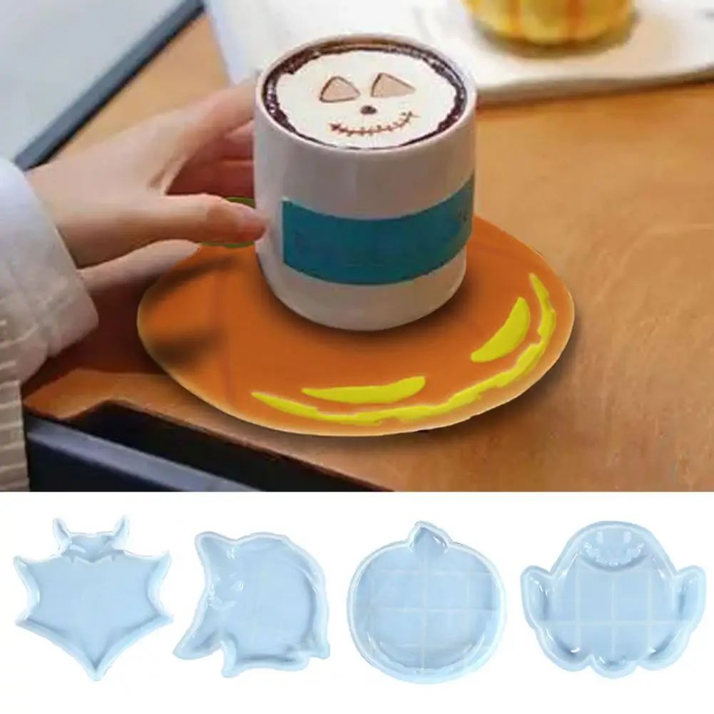 

Easy to Clean Silicone Mold Spooky Halloween Coaster Resin Molds Create Diy Cartoon Pumpkin Ghost Bat-shaped Cup Holders