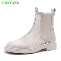 ciciyang summer mesh martin boots female cool boots 2022 new british style hollow womens sandals genuine leather low heel shoes