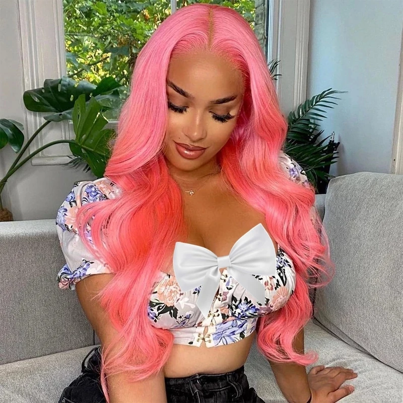 

Colored Pink Wig Human Hair 13X6 Body Wave Lace Front Wig Pre Plucked Women Brazilian 13X4 Lace Frontal Wigs Female T Part Wigs