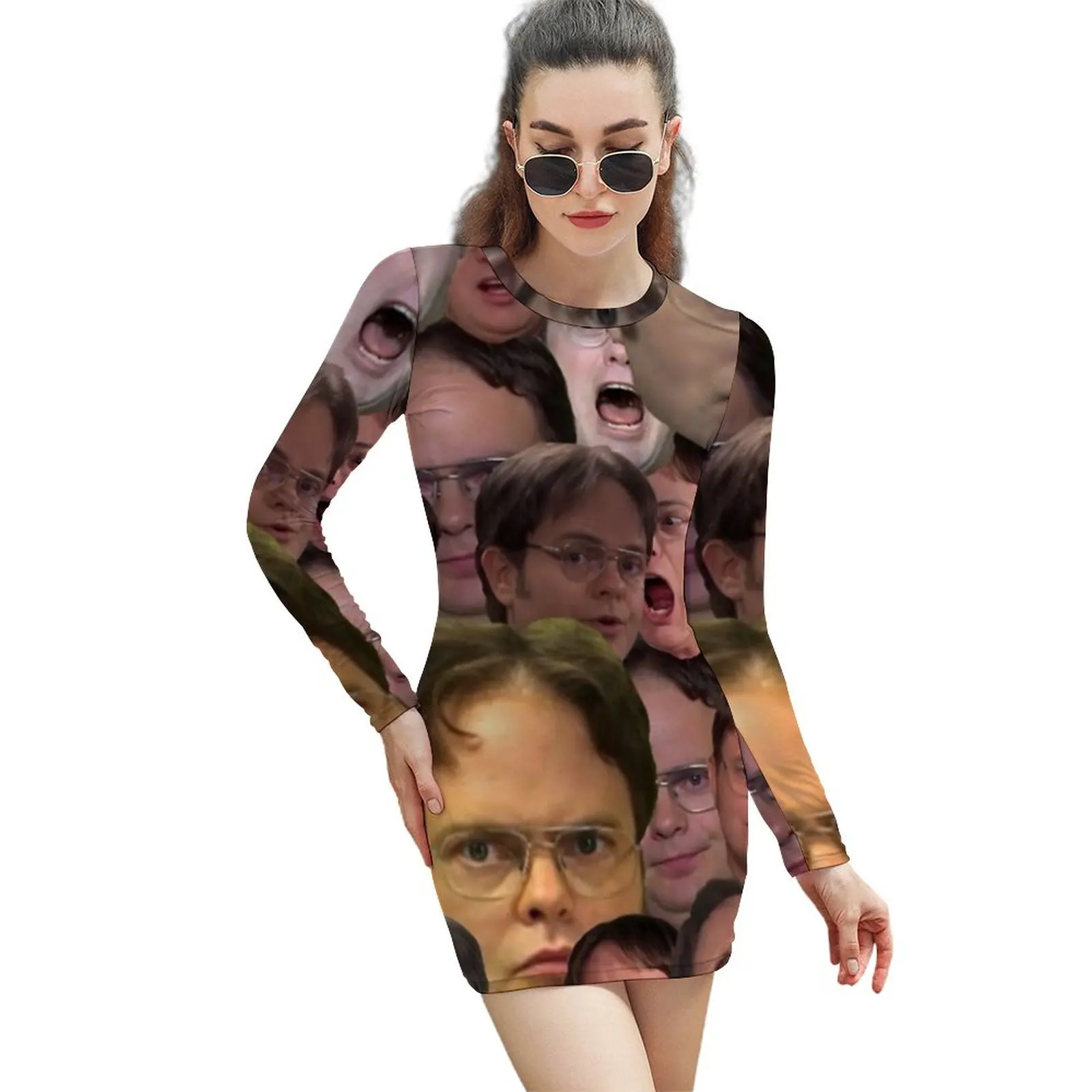 

Платье с длинным рукавом и принтом, в обтяжку