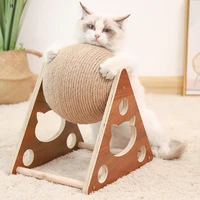 wooden cat scratching ball toy cat grinding paws board kitten sisal rope scratcher board rolling ball wear resistant pets toys