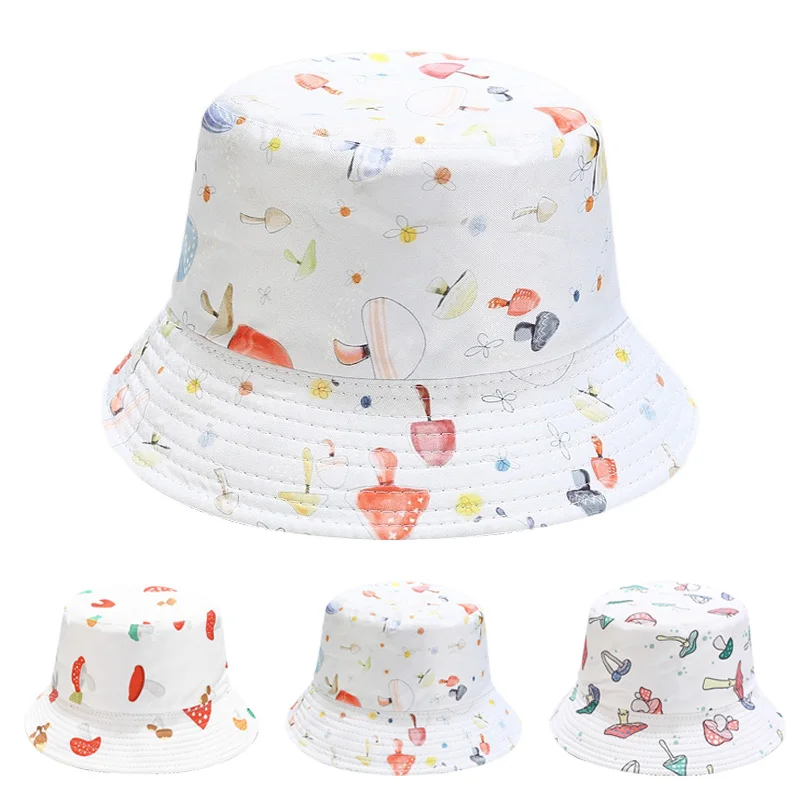 

Cartoon Mushroom Print Fisherman Hat Reversible Sun Hat Outdoor Bucket Cap White Sun Visor Hats Men Hip Hop Panama Caps Gorros