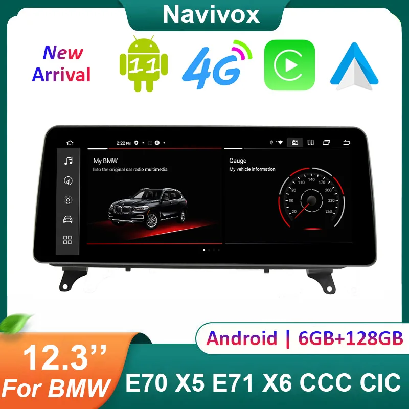 

Автомобильный радиоприемник 12,3 дюйма, HD экран, Android E70 X5, 6 ГБ ОЗУ, 128 Гб ПЗУ, CarPlay, автомобильный GPS-навигатор для BMW E71 X6, мультимедийное Авторадио BT