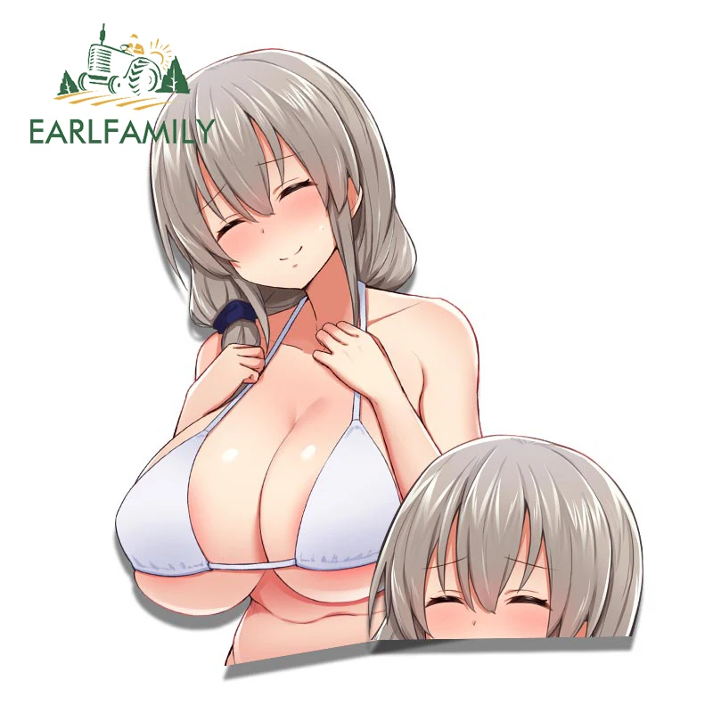 EARLFAMILY 13cm for Uzaki-chan wa Asobitai Uzaki Tsuki Car Stickers Sunscreen Waterproof Vinyl Decal Refrigerator Windshield