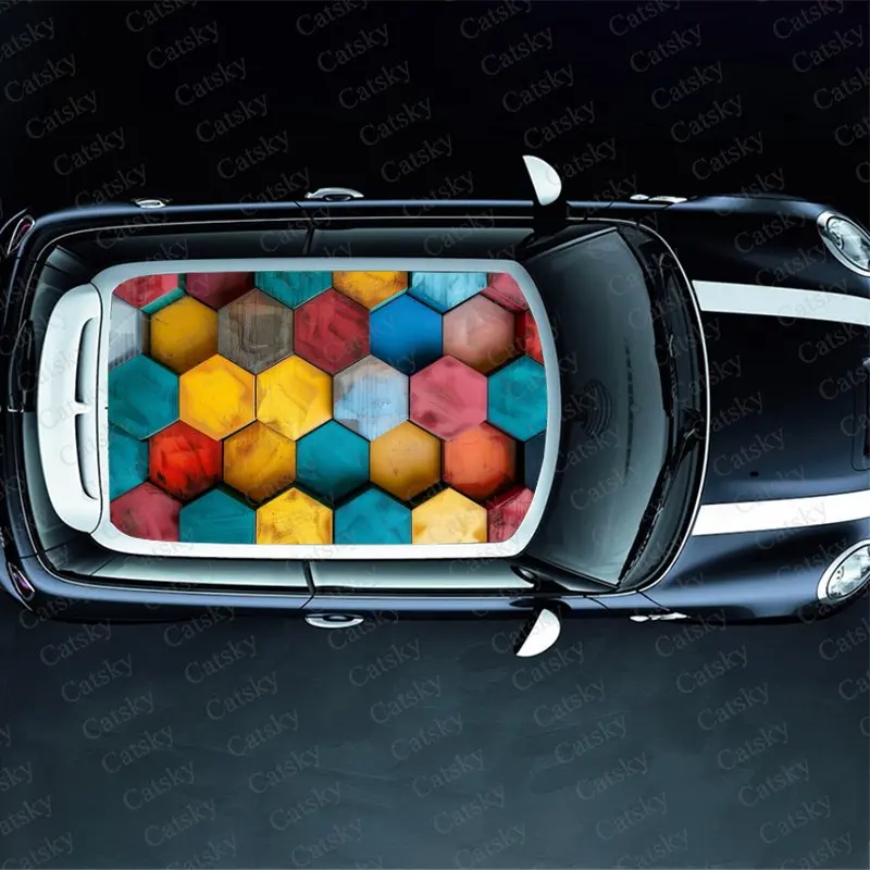 Красочная Шестигранная наклейка на крышу автомобиля оберточная пленка для