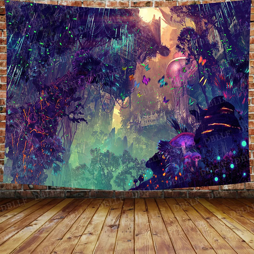 

Dreamy Mushroom Forest Art Deco Tapestry Fairy Castle Unicorn Colorful Butterfly Fairy Tapestry Room Living Room Home Decor