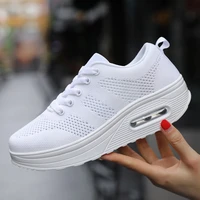 wedge platform white sneakers women fashion comfortable sports shoes women lace up mesh breathable womens vulcanized shoes