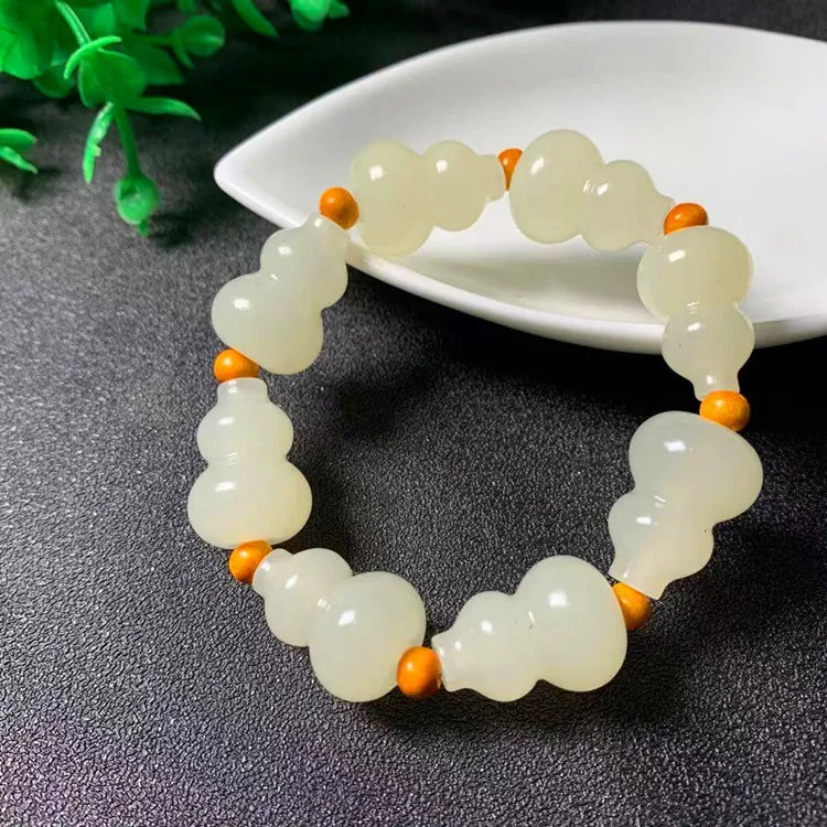 

Natural Ice Jade Bracelet Men Women Healing Bangle Real Afghanistan Cat's Eye Jades Stone Gourd Beads Elastic Beaded Bracelets