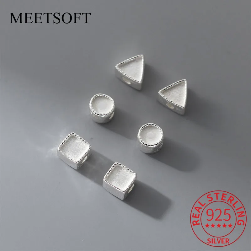 

MEETSOFT S925 Стерлинговое Серебро, Геометрическая плоская подвеска из бисера, шармы «сделай сам», товары ручной работы, ожерелье, браслет, ювелирные изделия