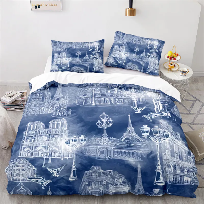 

Fantasy Eiffel Tower Duvet Cover King Romantic Paris Bedding Set Microfiber Cartoon Cityscape Comforter Cover For Kids Teen Girl