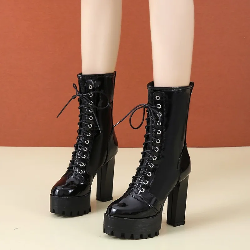 

Spring Autumn New Women's High Heel Boots Temperament Fashion Women's Shoes High Heel Pointed Head Medium Tube Women's Shoes