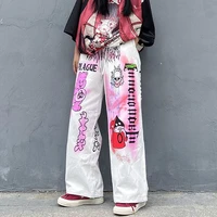 harajuku korean y2k hippie palazzo pants retro 90s aesthetic wide leg pants women cartoon gothic trousers oversize female purple