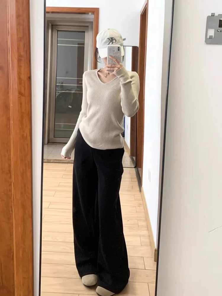 Idle Sle обтягивающий талию утягивающий вязаный свитер с v-образным вырезом женский