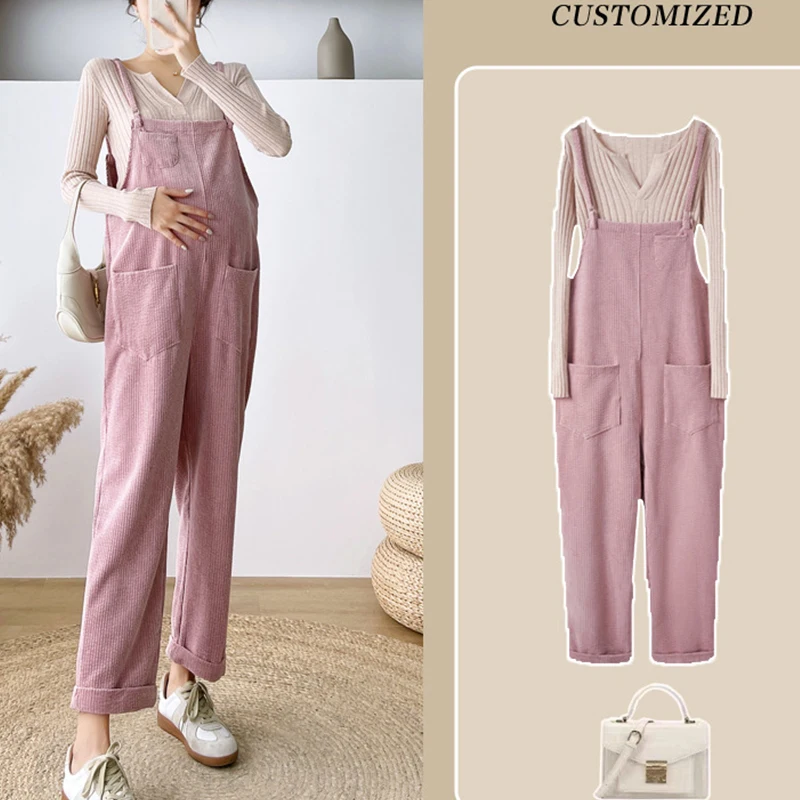 Maternity suspenders Pregnant Women Jumpsuit Maternity Corduroy Casual Pants Spring And Autumn Overalls Roupa Gestante Trousers