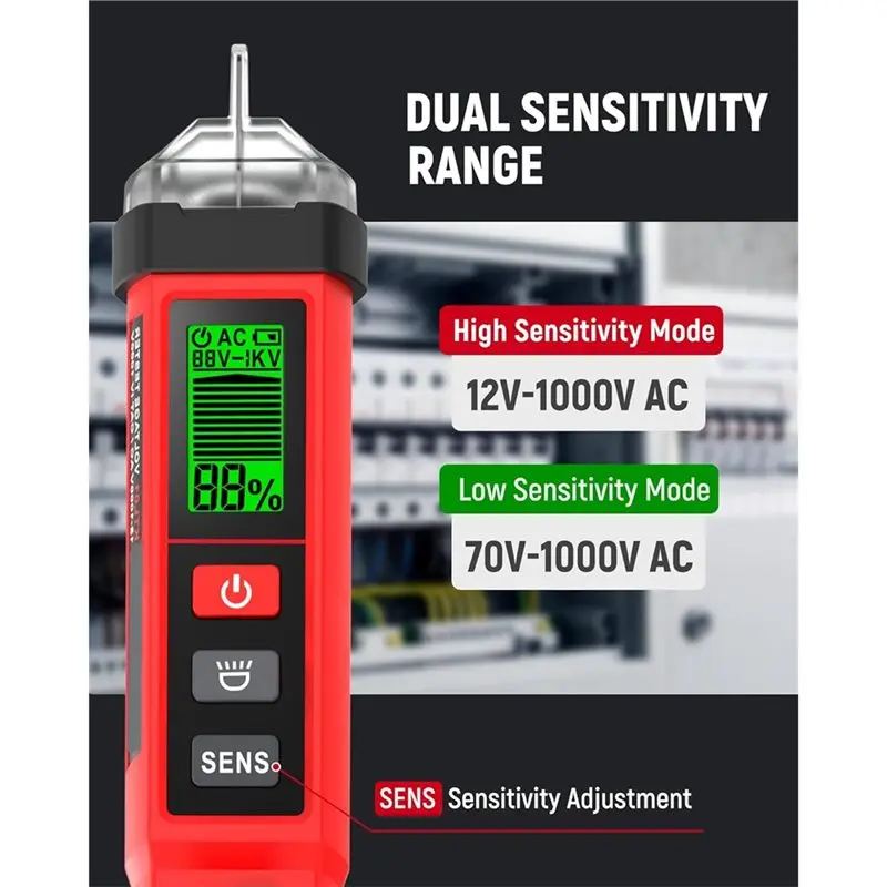Бесконтактный тестер напряжения Vlag Dual Range AC 12В70В-1000В с ЖК-дисплеем, инструмент для электрических измерений CAT IV 1000В (art.: 3920d9ccfe586) - 3920d9ccfe586