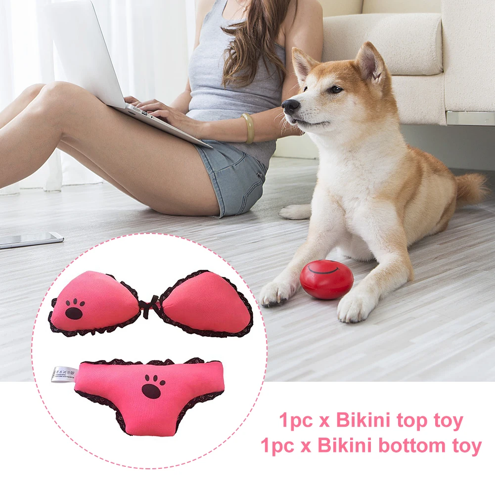 

2pcs Durable Home Bikini Set Soft Plush Cat Gift Dog Squeaky Toy Stress Relief