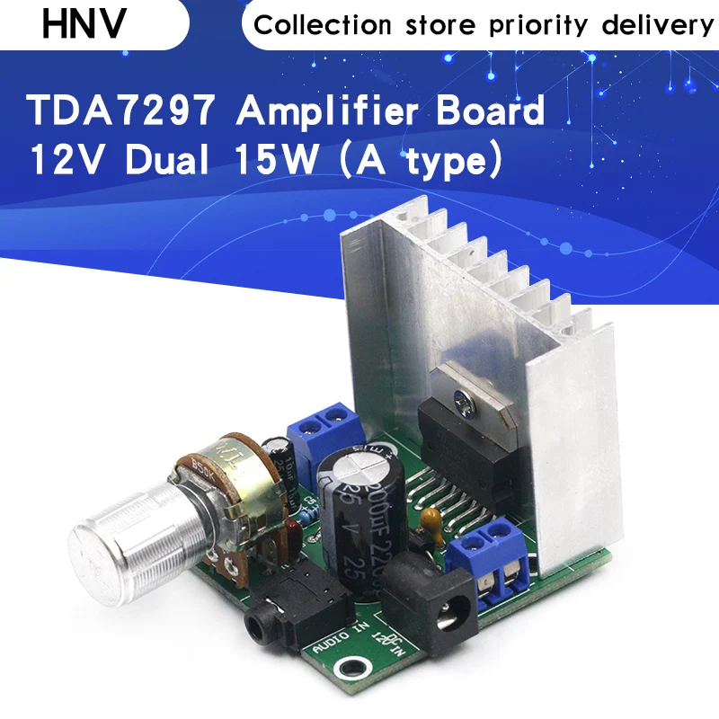 

Плата усилителя tda7297, плата цифрового усилителя, двухканальная Плата усилителя, готовая, без шума, 12 В, двойной 15 Вт (тип A), 1 шт.
