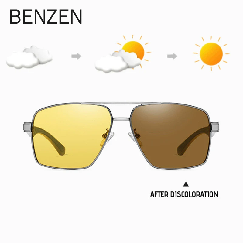 

BENZEN Square Photochromic Aluminum Polarized Sunglasses Men Driving Sun Glasses For Male Brown Oculos de sol 9628