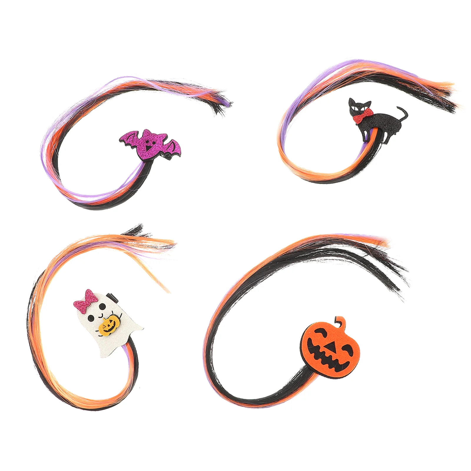 

4pcs Colored Hair Extensions Hair Accessories Girls Hair Clips (Cat, Pumpkin, Ghost, Bat)