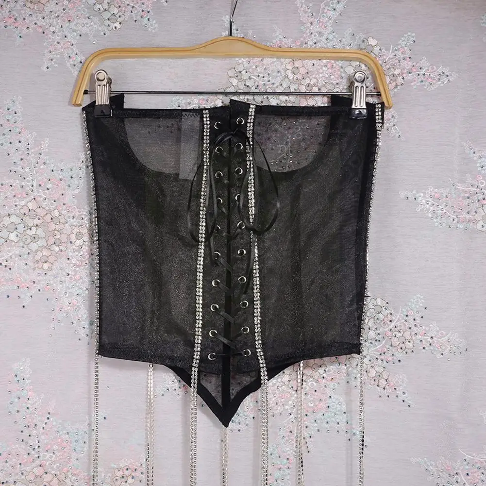 

Women Fashion Trend Waist Seal Transparent Lace Waist Sexy Shiny Corset Vest Body Seal Slim Tassel X9b4