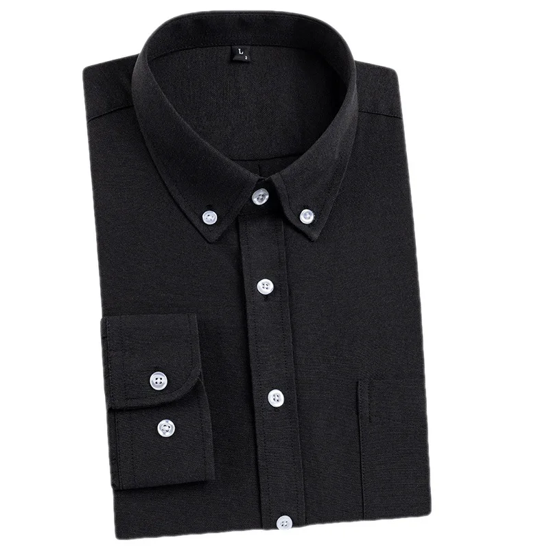 Four Seasons Shirt Men's Solid Color Fashion Comfortable Iron-Free Slim Fit Shirt Grinding Oxford Spinning Long Sleeve Washing