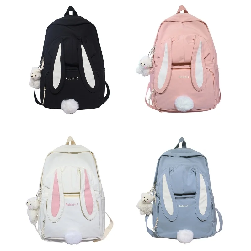 

Cute Rabbit Ear Backpack for Teen Girls School Backpack Female Large Capacity Kawaii School Daypack Nylon Casual Student Bookbag