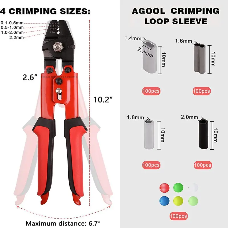 

Sturdy Aluminum Copper Fishing Crimping Pliers Kit with 500pcs Crimp Sleeves, Fishing Beads, Wire Rope Loop Sleeves for Fishing.