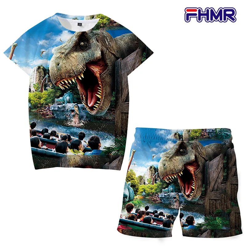 4-14 Years Kids Boys Clothes Boy Summer Clothing Sets Dinosaur Short Sleeves Print Tops T Shirt+Shorts Suits Children Clothing