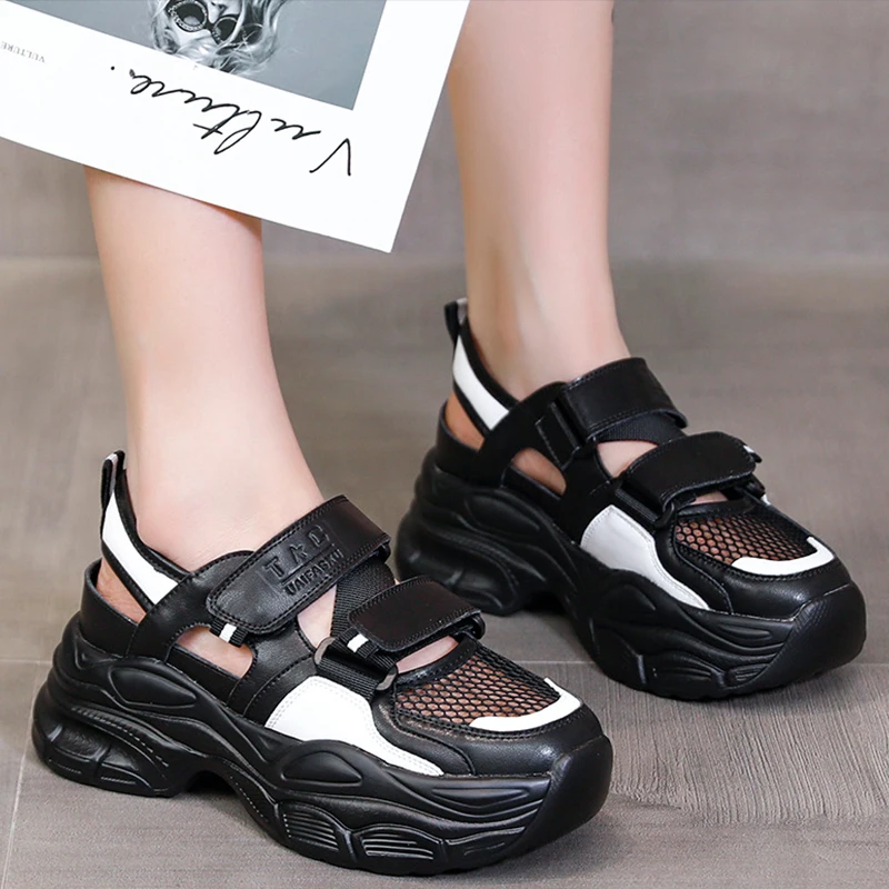 7CM Women Sandals 2023 Mesh Hook&Loop Comfy Platform Soft Women Lightweight Casual Beach Summer Sandals Outdoor Female Sandals