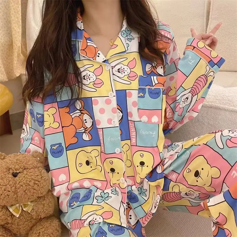 

Disney Winnie the Pooh Pajamas Set Autumn Winter Long Sleeve Leisure Sleepwear Japanese Loose Minnie Nightwear Homewear Suit