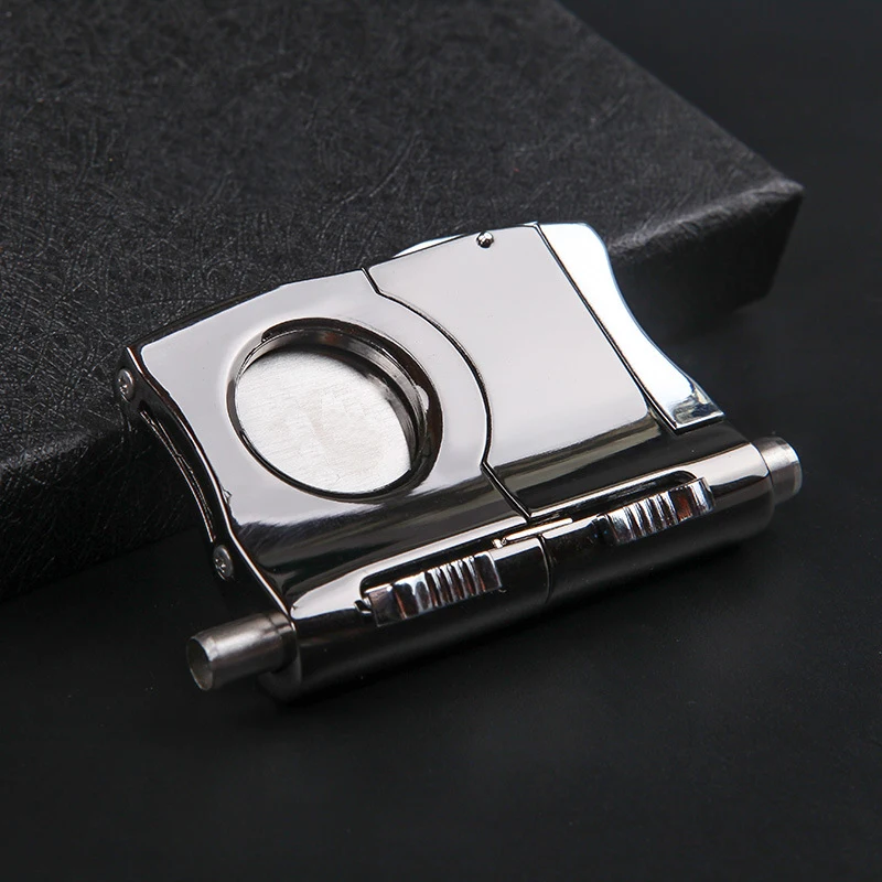 

High Quality Cigar Cutter Built-in 2 Size Cigar Punch Locked Blades Luxury Metal Cutters Cigar Guillotine For Cigars Gift