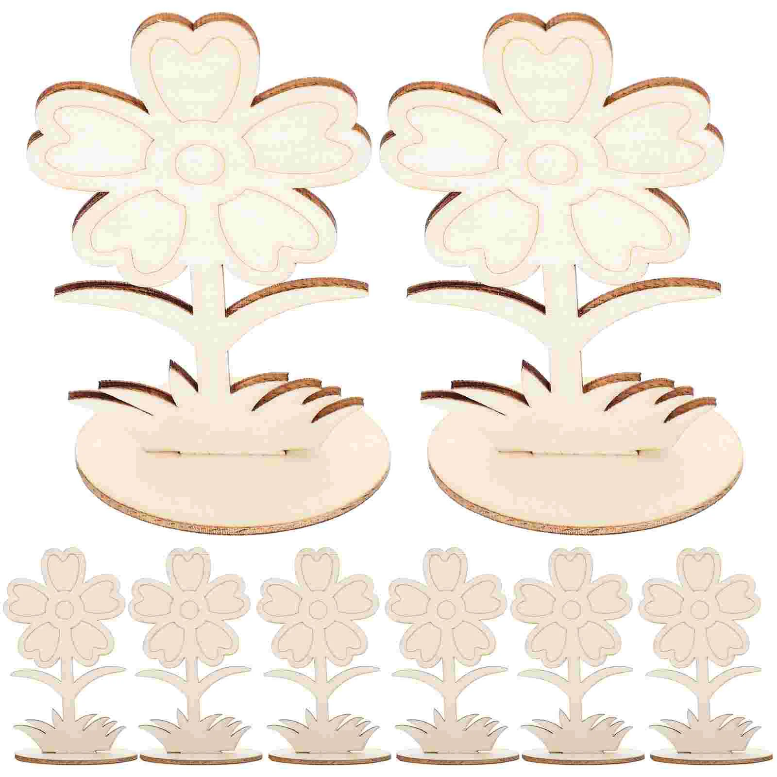 

12 Pcs Kid Toys Blank Wood Crafts Clay Supplies Flower Cutouts Wooden Flowers Child