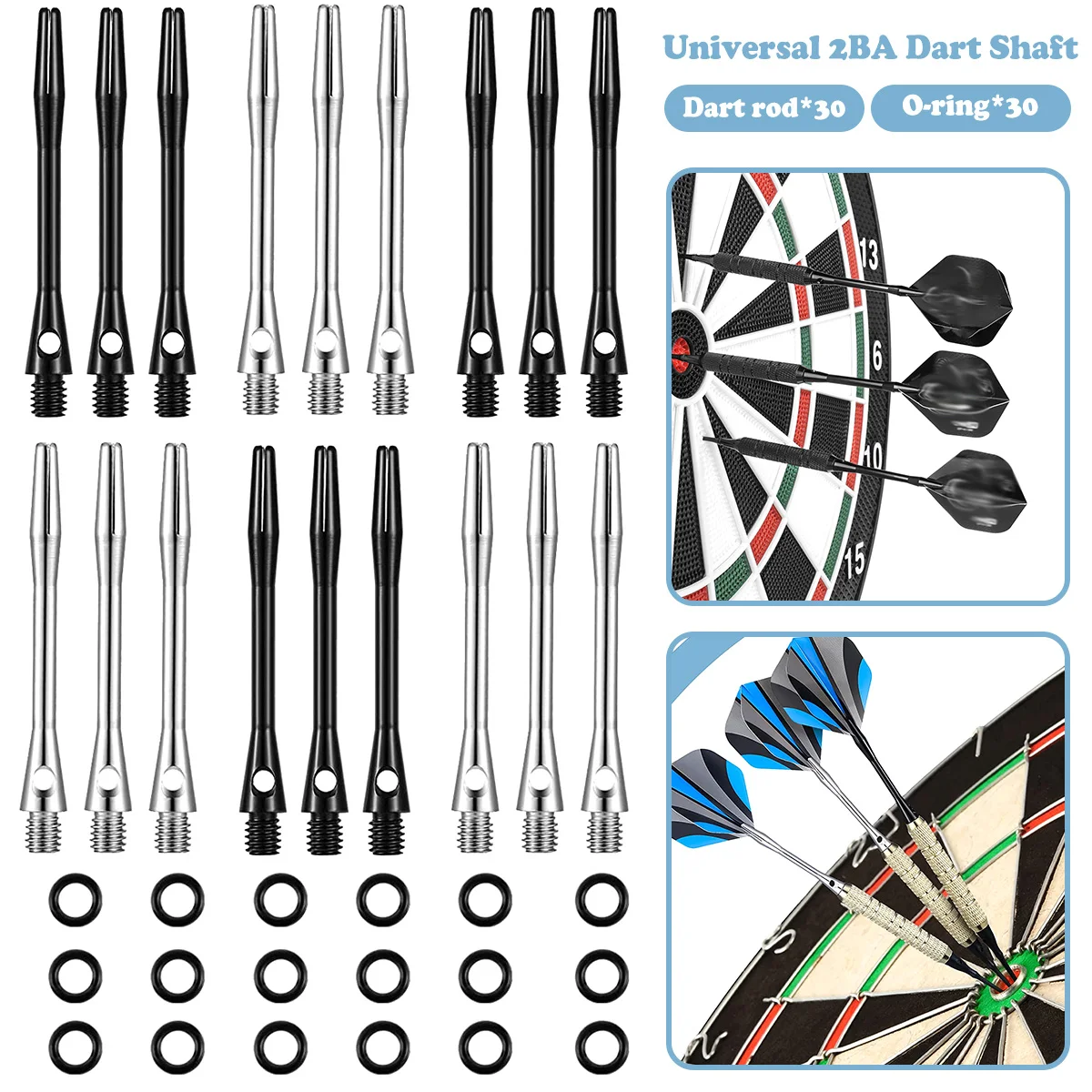 

30pcs Medium Dart Shafts 53mm 2BA Thread Aluminum Alloy Dart Shafts Harrows Dart Stems Throwing Toy Dart Replacement Accessories
